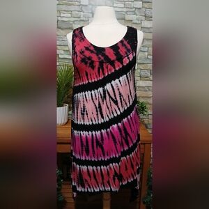WD.NY Black and Pink‎ Tie-Dye Midi Dress
